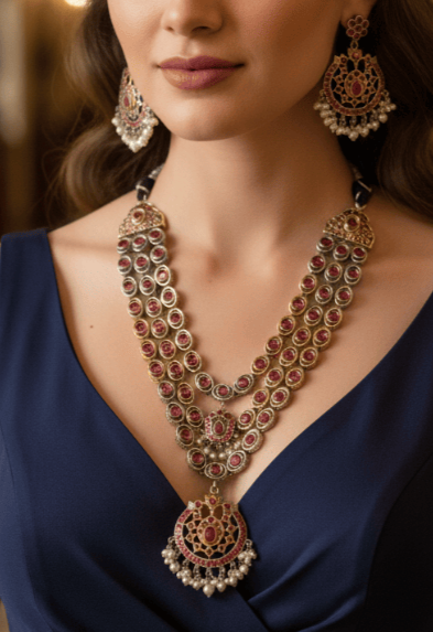 Grand Bridal Kundan with German Silver Filigree and Pearl Drop