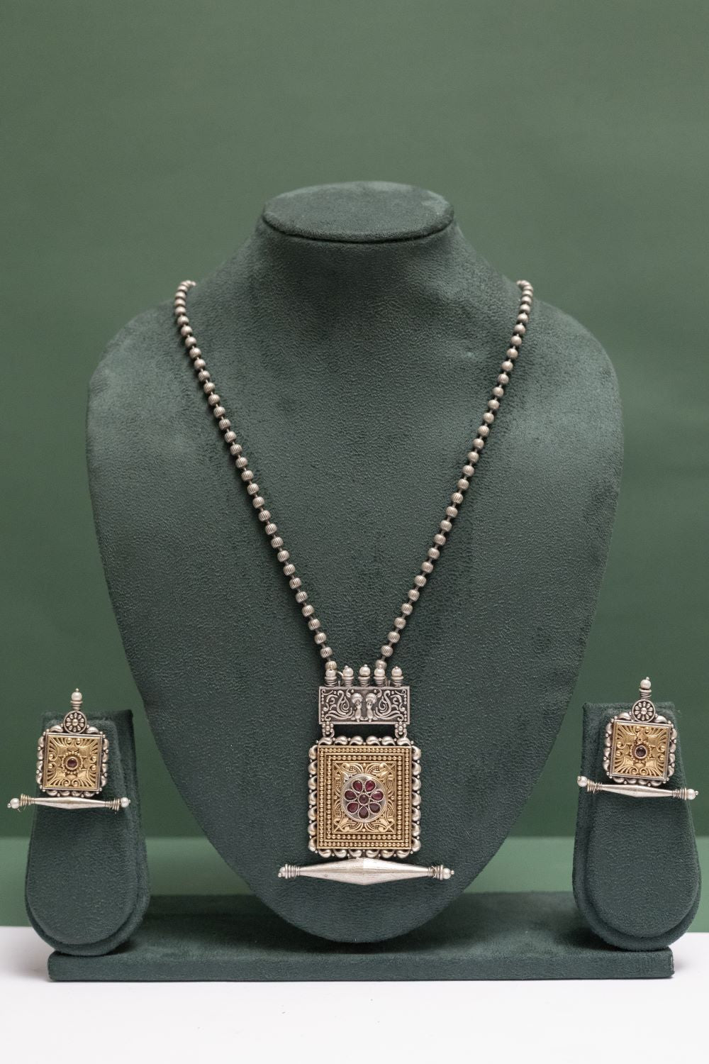 German Silver Floral Chain Pendant with tubular charm