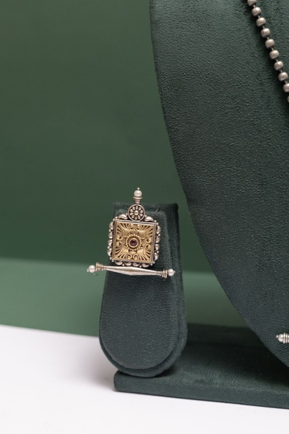 German Silver Floral Chain Pendant with tubular charm