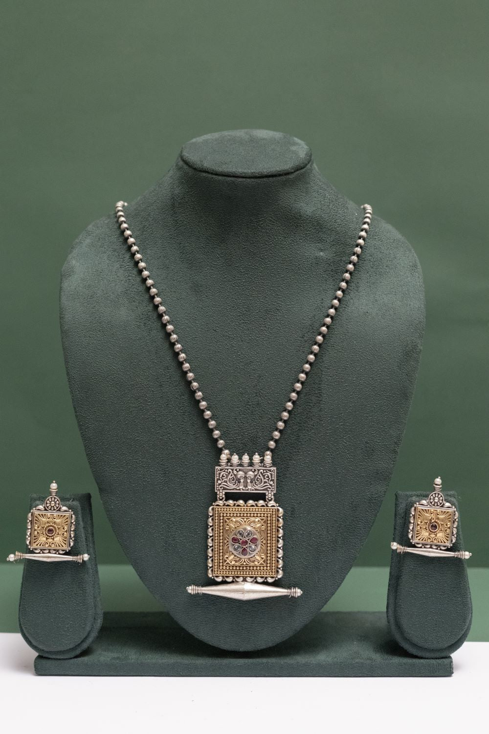 German Silver Floral Chain Pendant with tubular charm