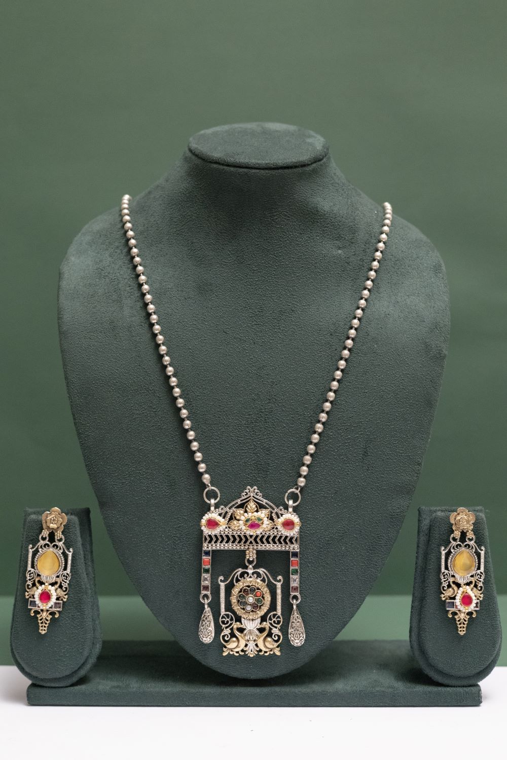 German Silver Ornate Regal Gemstone Pendant