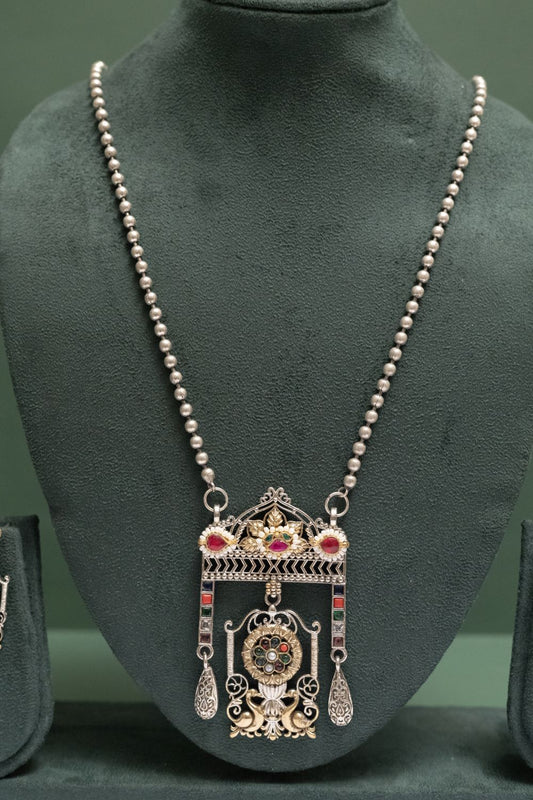 German Silver Ornate Regal Gemstone Pendant