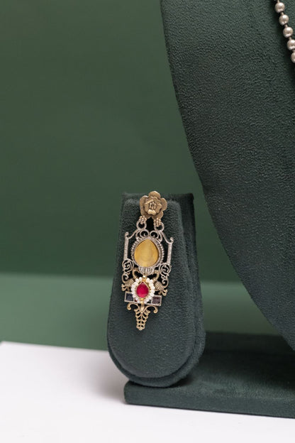 German Silver Ornate Regal Gemstone Pendant