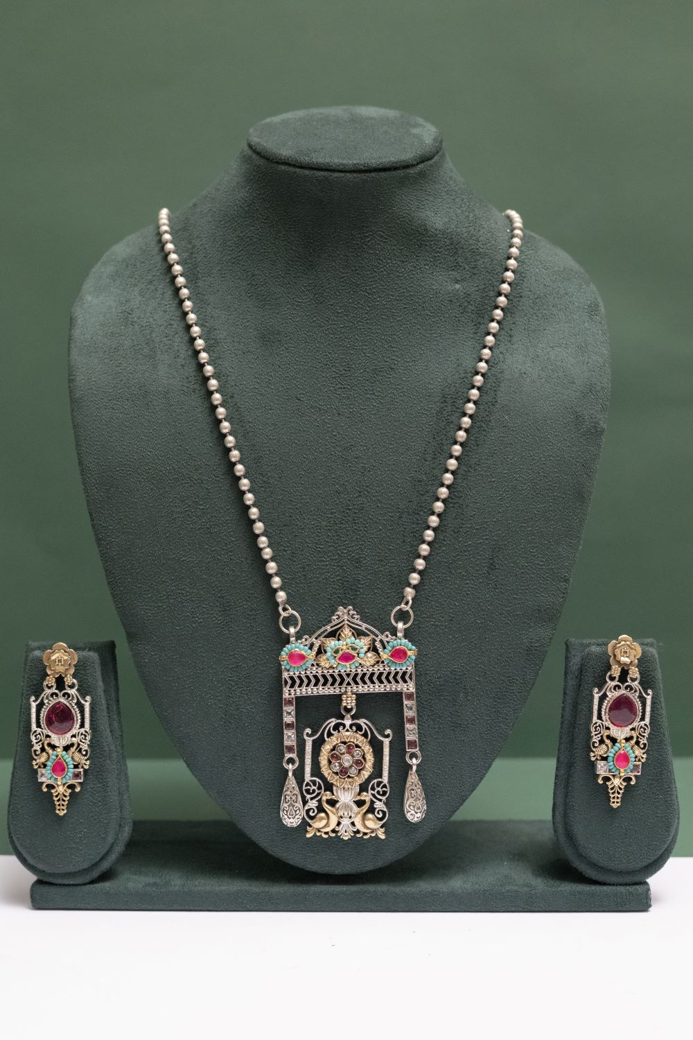 German Silver Ornate Regal Gemstone Pendant