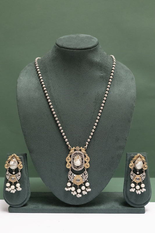 German Silver Two Tone Antique Pearl Pendant