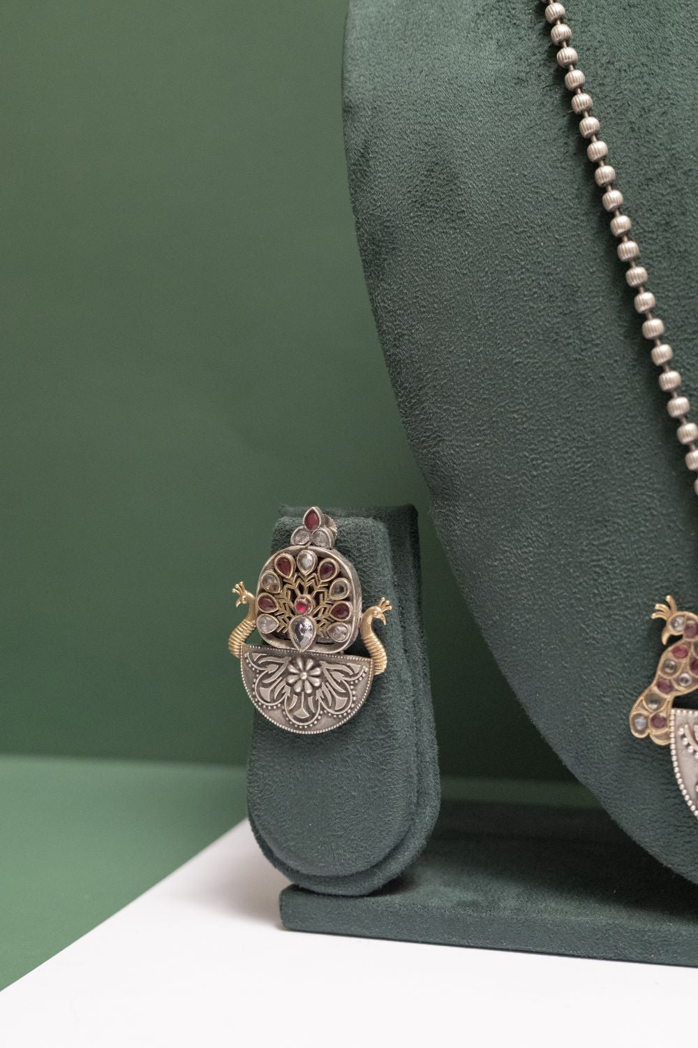 German Silver Peacock Motif Necklace with Tree Design