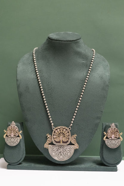 German Silver Peacock Motif Necklace with Tree Design