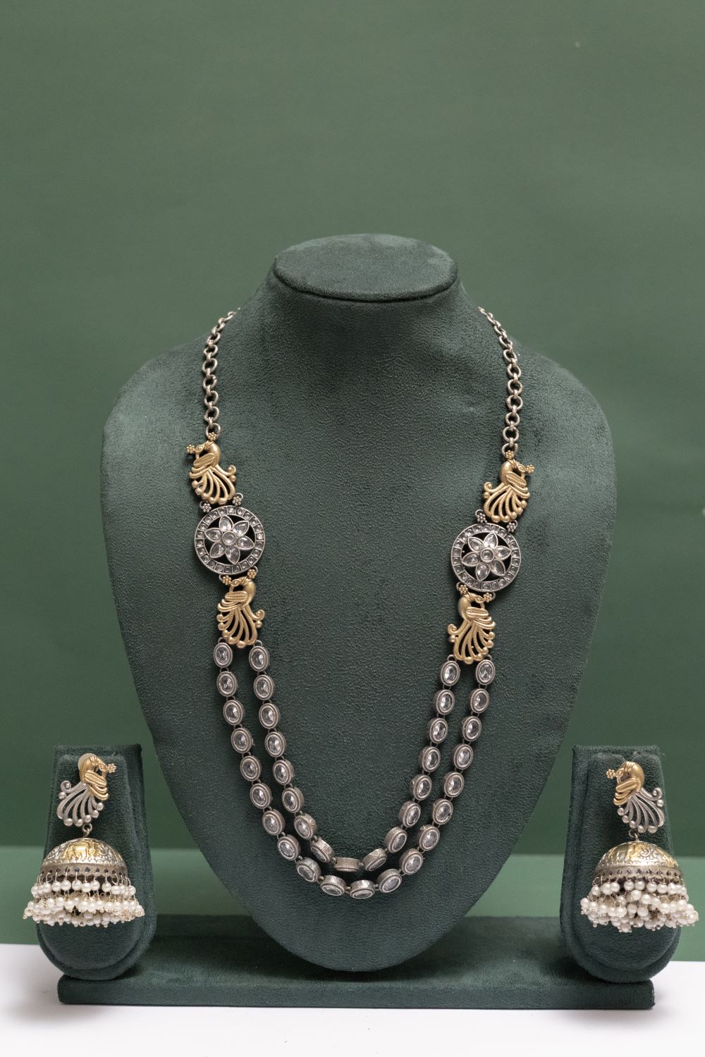 German Silver Two Tone Peacock Necklace