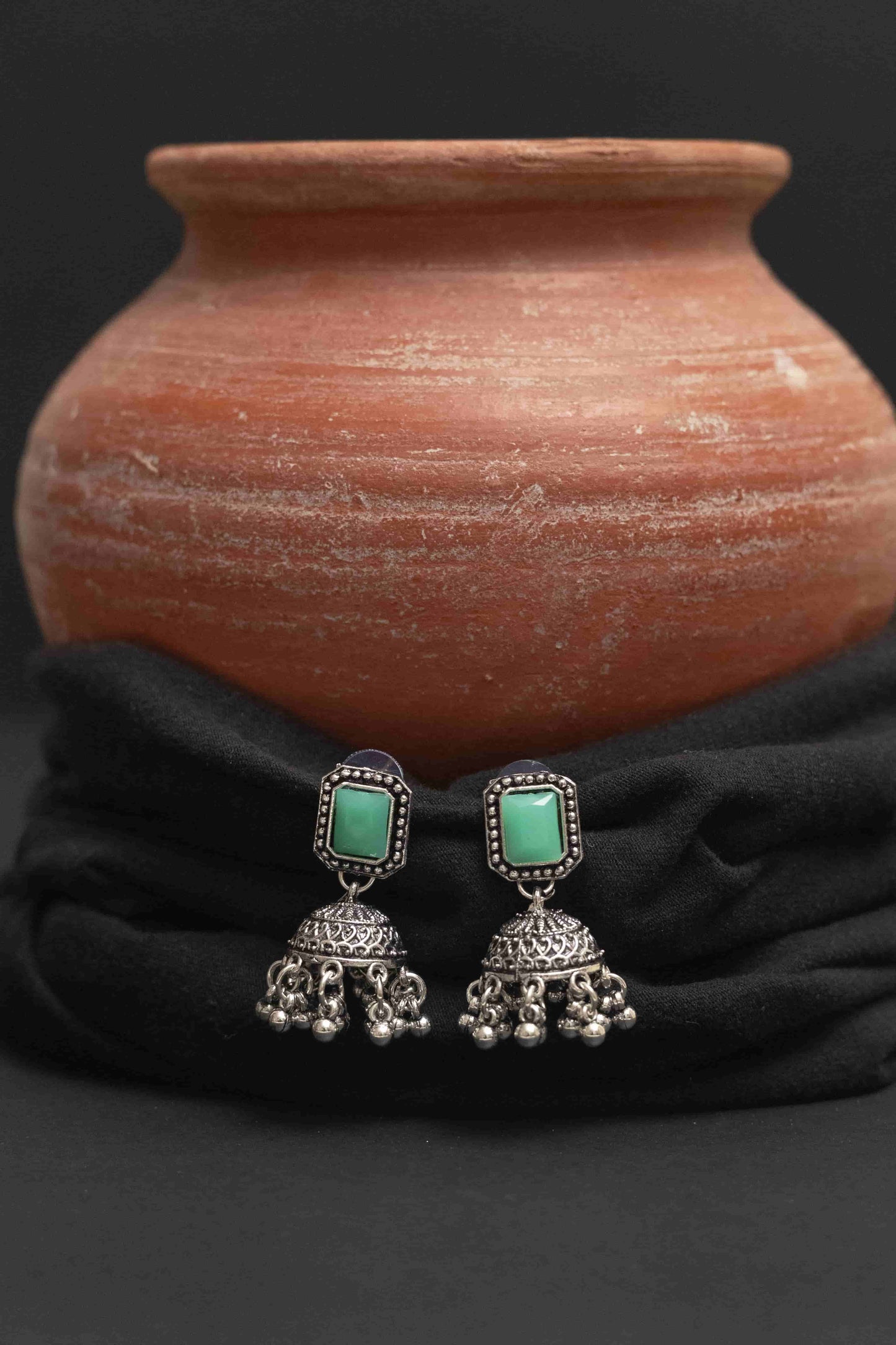 Oxidised Meena Choker Necklace Set with Rectangular Multi-Colored Stones