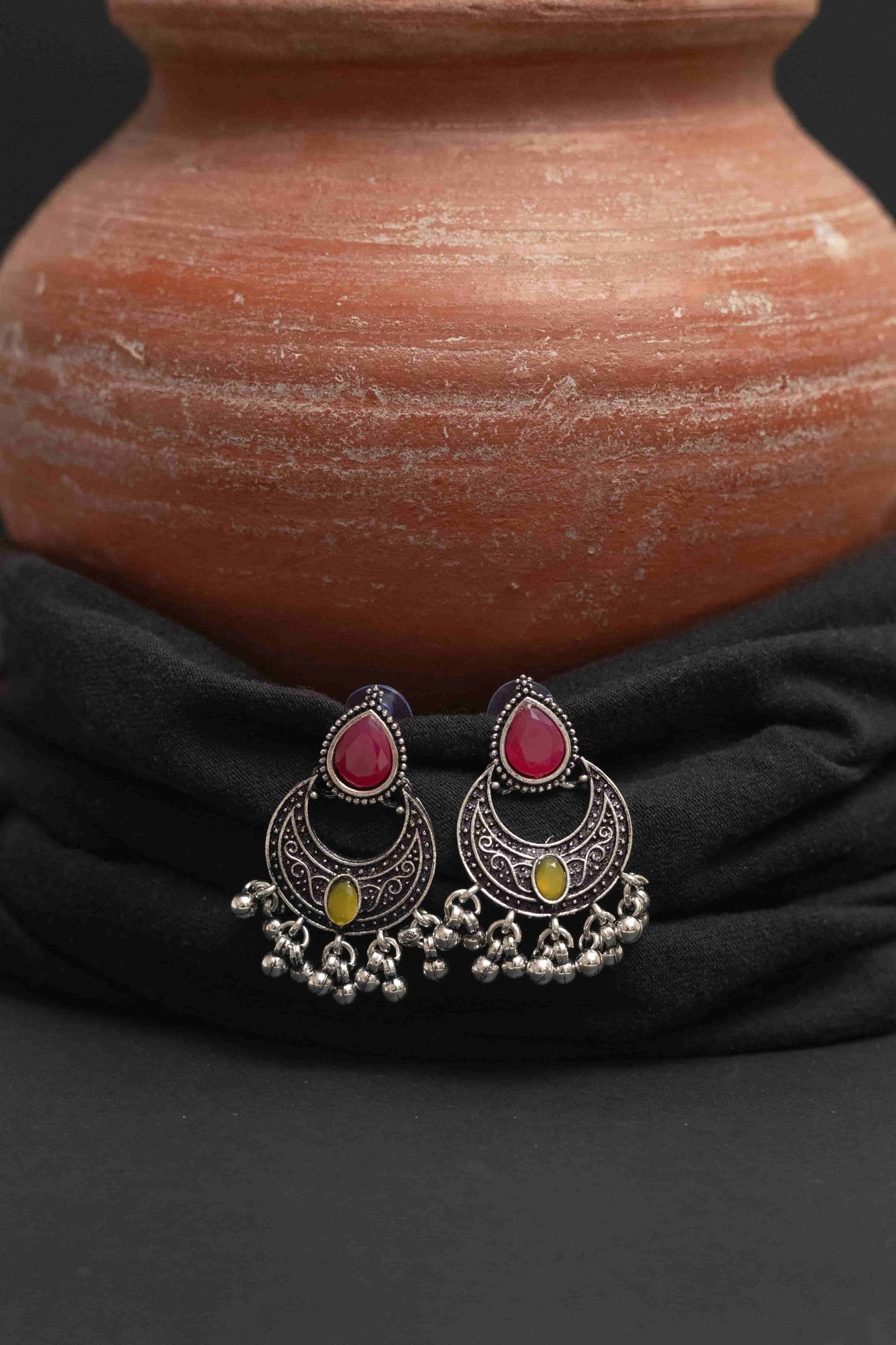 Oxidised Multi-Stone Choker Set with Earrings & Earrings