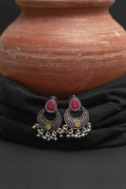Oxidised Multi-Stone Choker Set with Earrings & Earrings