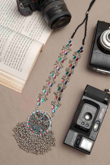 Oxidised Meena with Dangling Beads and Round Charm