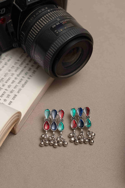 Oxidised Meena with Dangling Beads and Round Charm