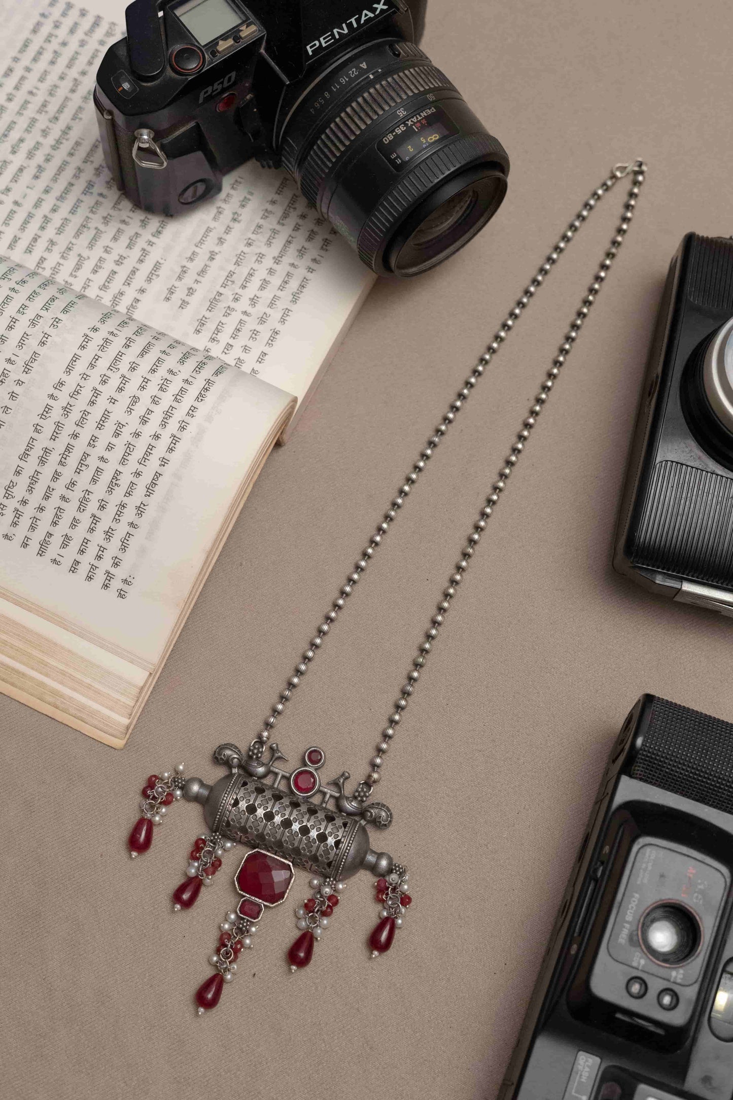 German Silver Necklace with Dangling Beads