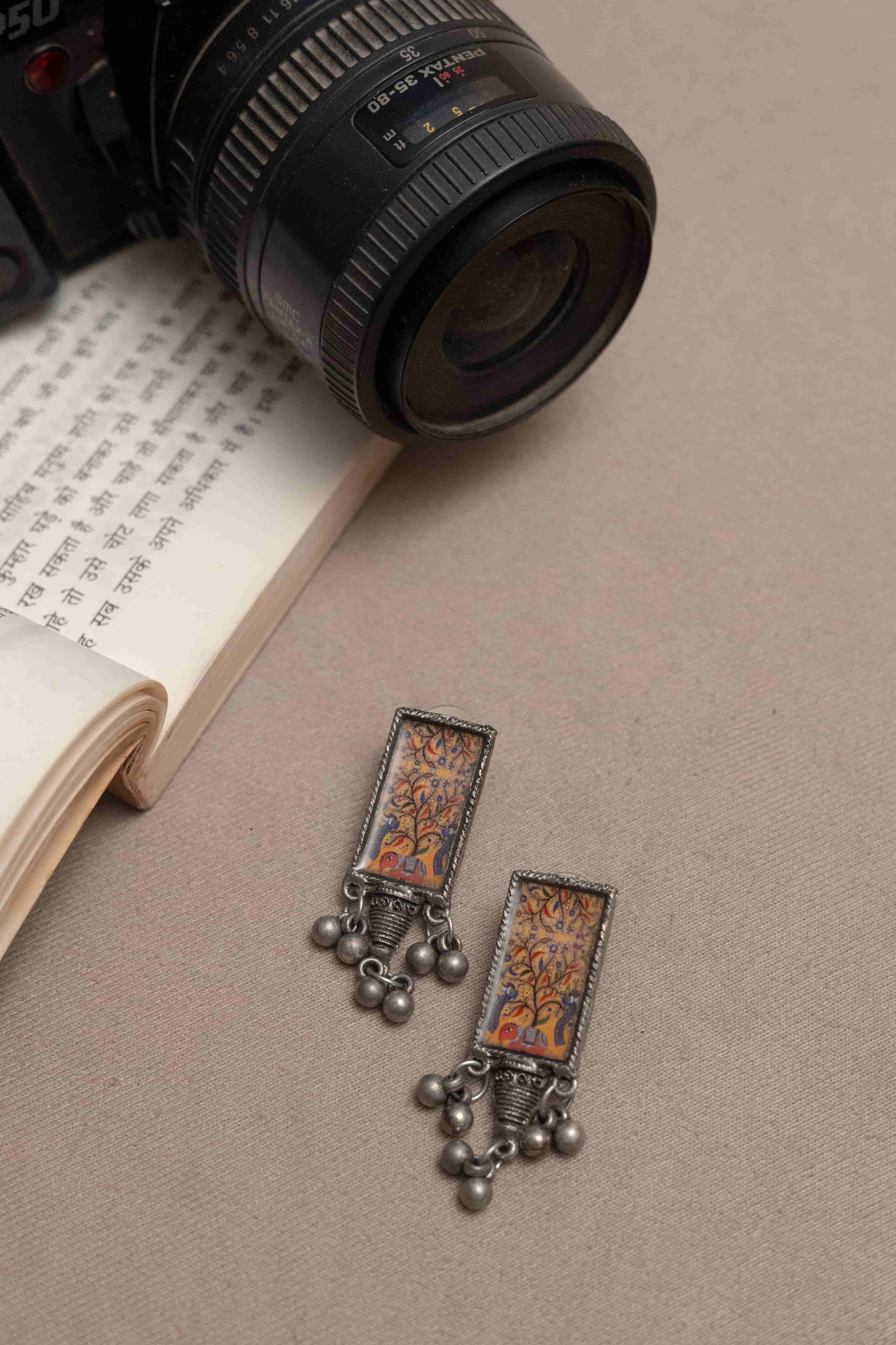 Oxidised Antique Silver Necklace with Meenakari Art