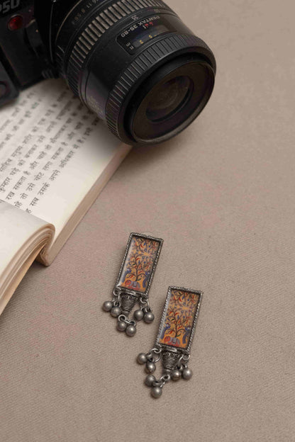 Oxidised Antique Silver Necklace with Meenakari Art