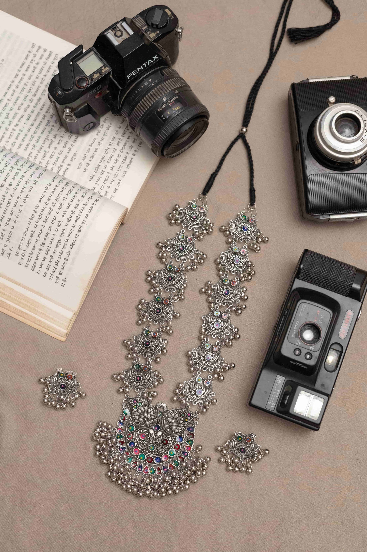 Oxidised Vibrant Meena Necklace with Detailed Beads