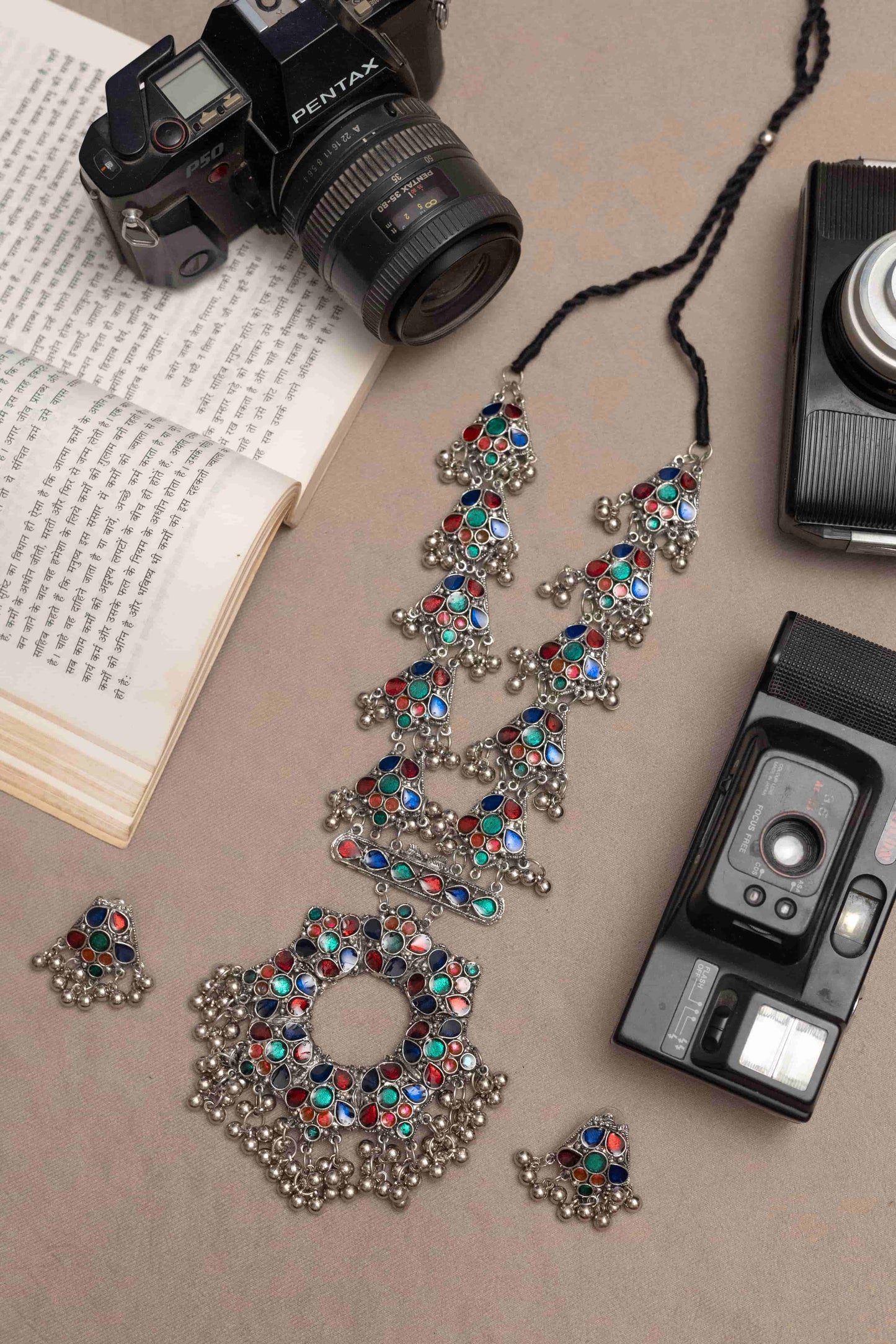 Oxidised Multicolor Beaded Meena Jewelry Set