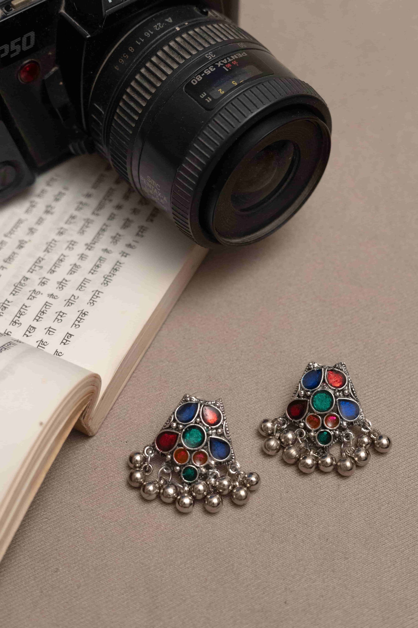 Oxidised Multicolor Beaded Meena Jewelry Set