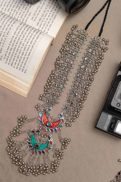 Oxidised Meena Work Necklace Featuring Vibrant Colored Stones