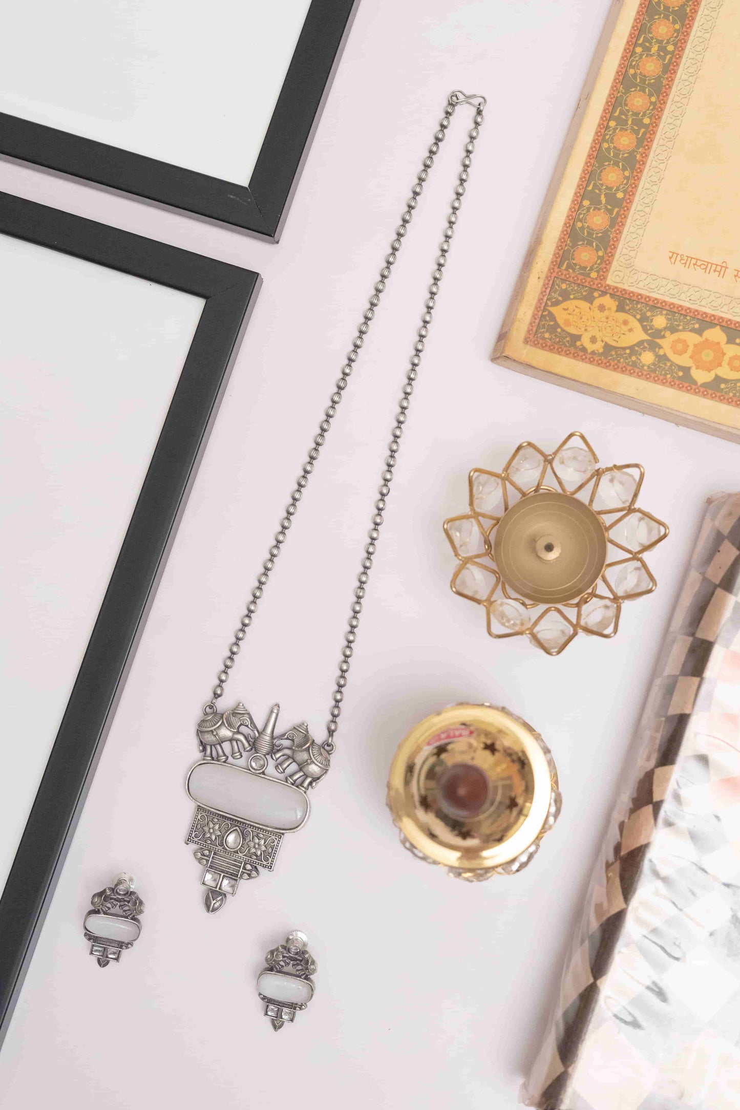 Elegant German Silver Pendant Necklace with Stone Accents