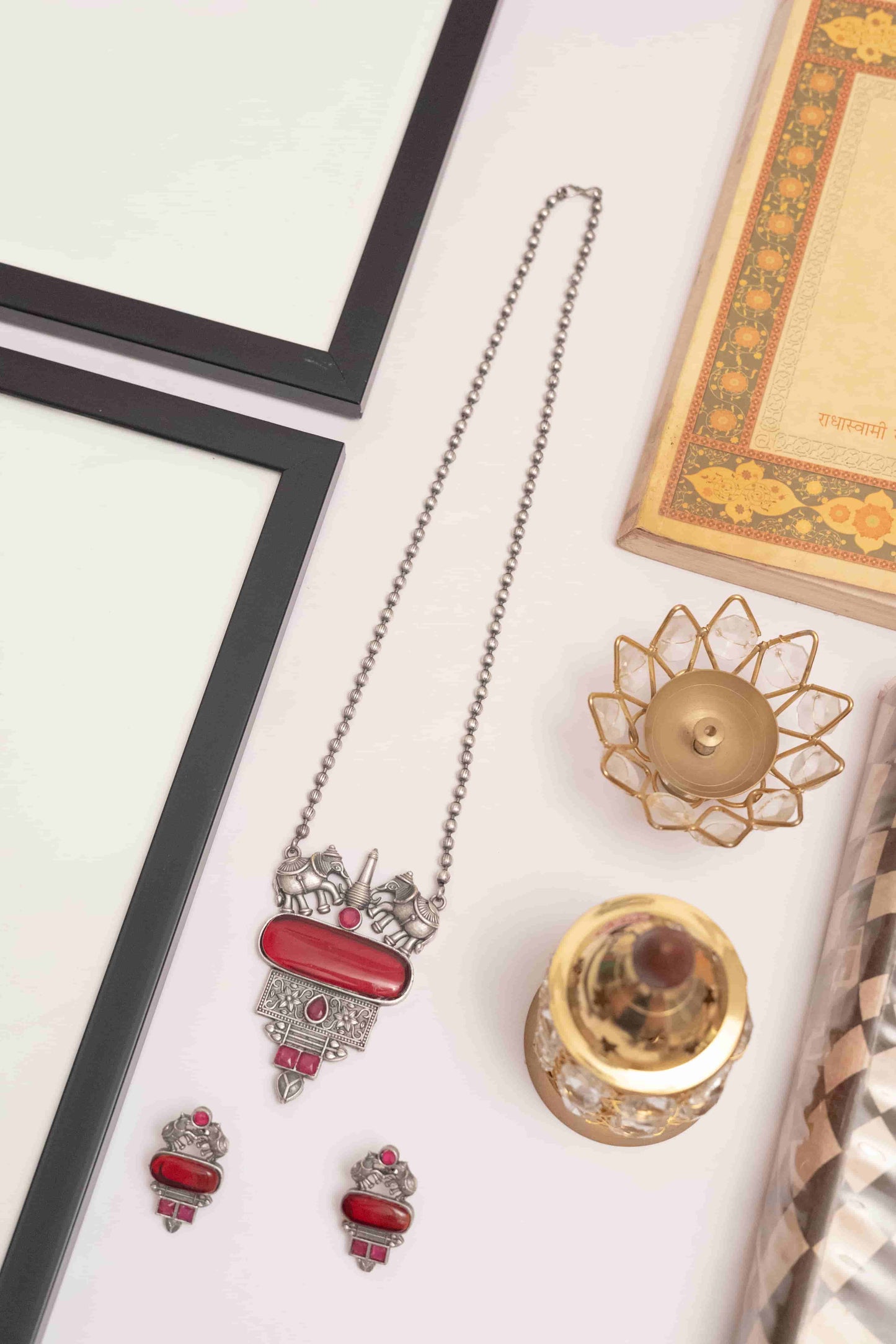 Elegant German Silver Pendant Necklace with Stone Accents