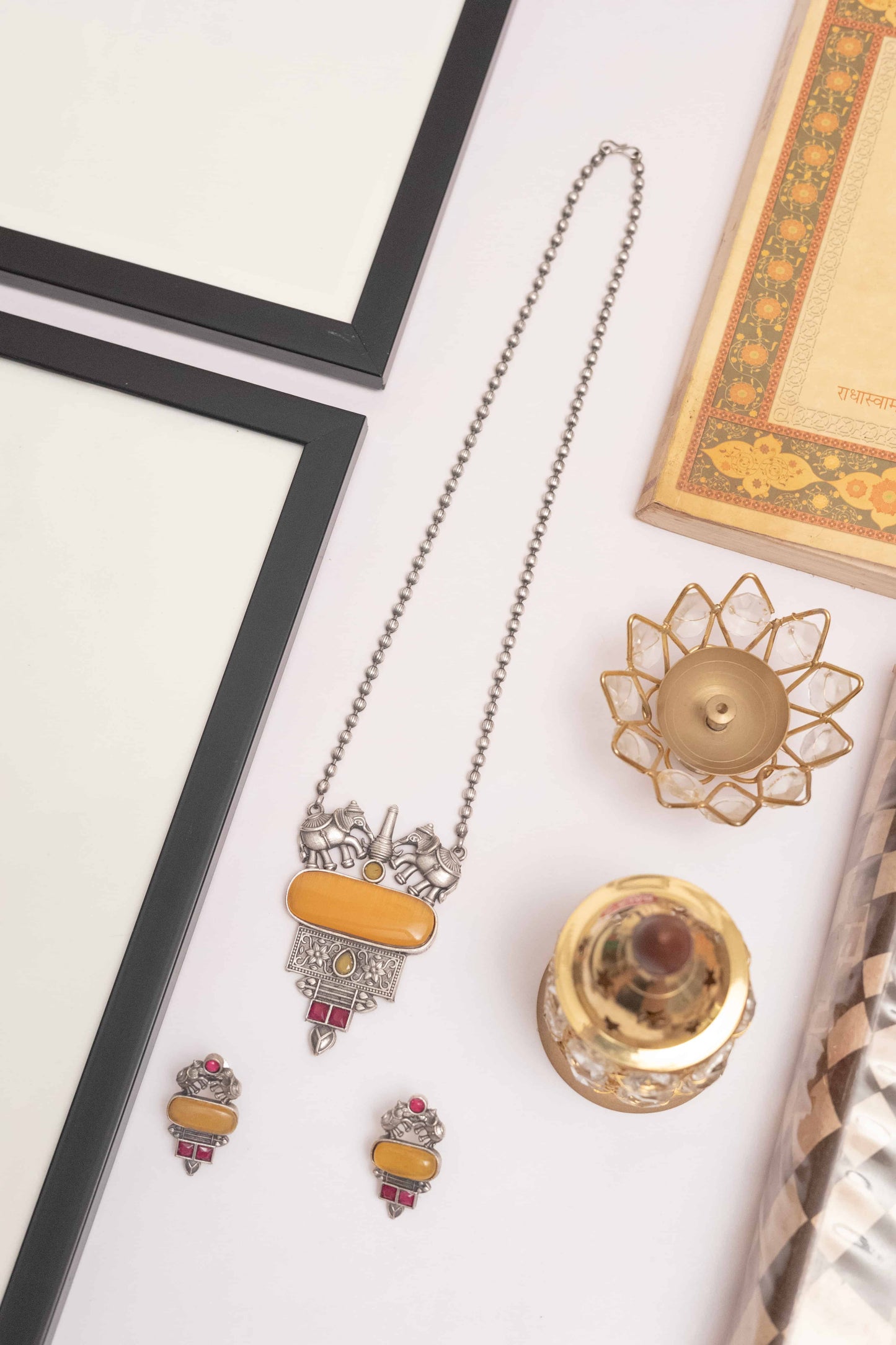 Elegant German Silver Pendant Necklace with Stone Accents