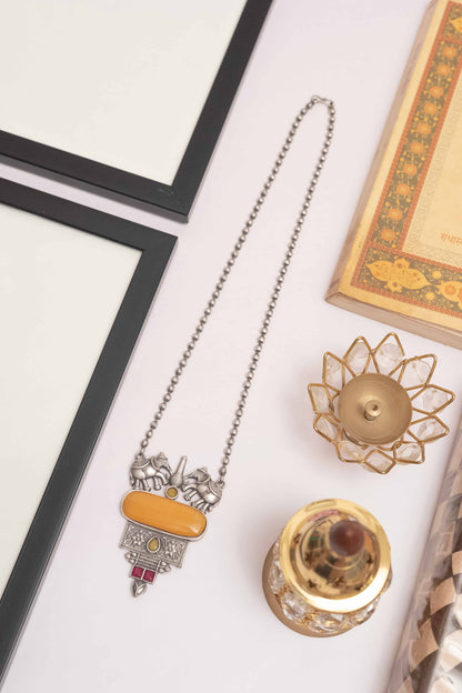 Elegant German Silver Pendant Necklace with Stone Accents