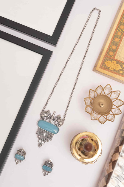 Elegant German Silver Pendant Necklace with Stone Accents