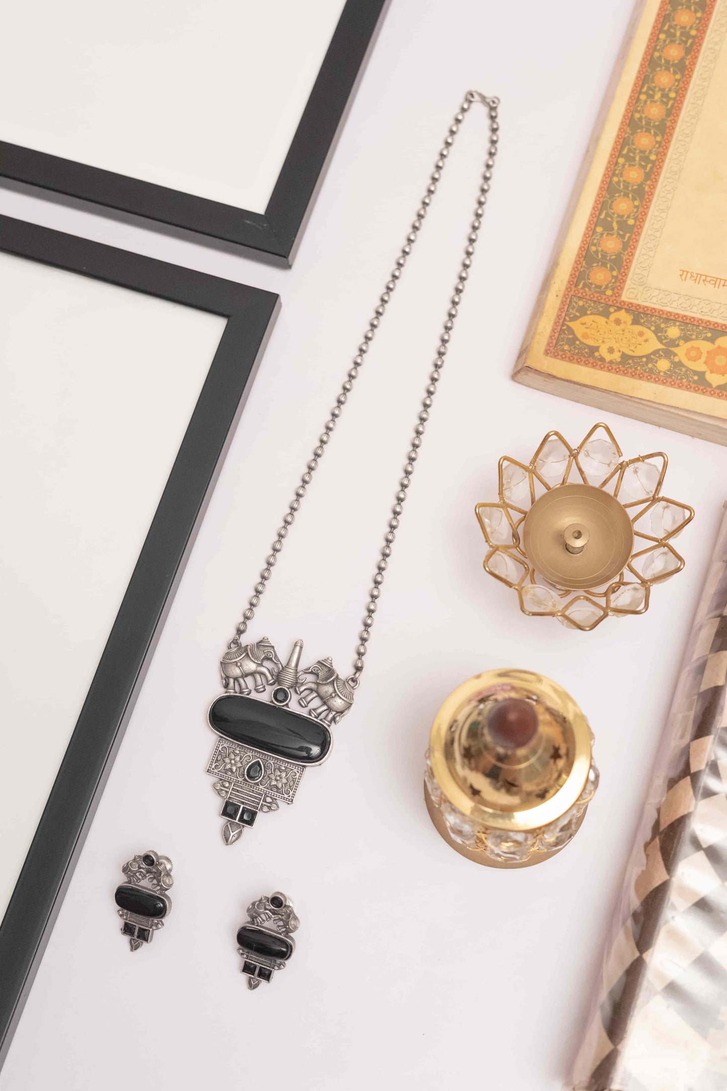 Elegant German Silver Pendant Necklace with Stone Accents