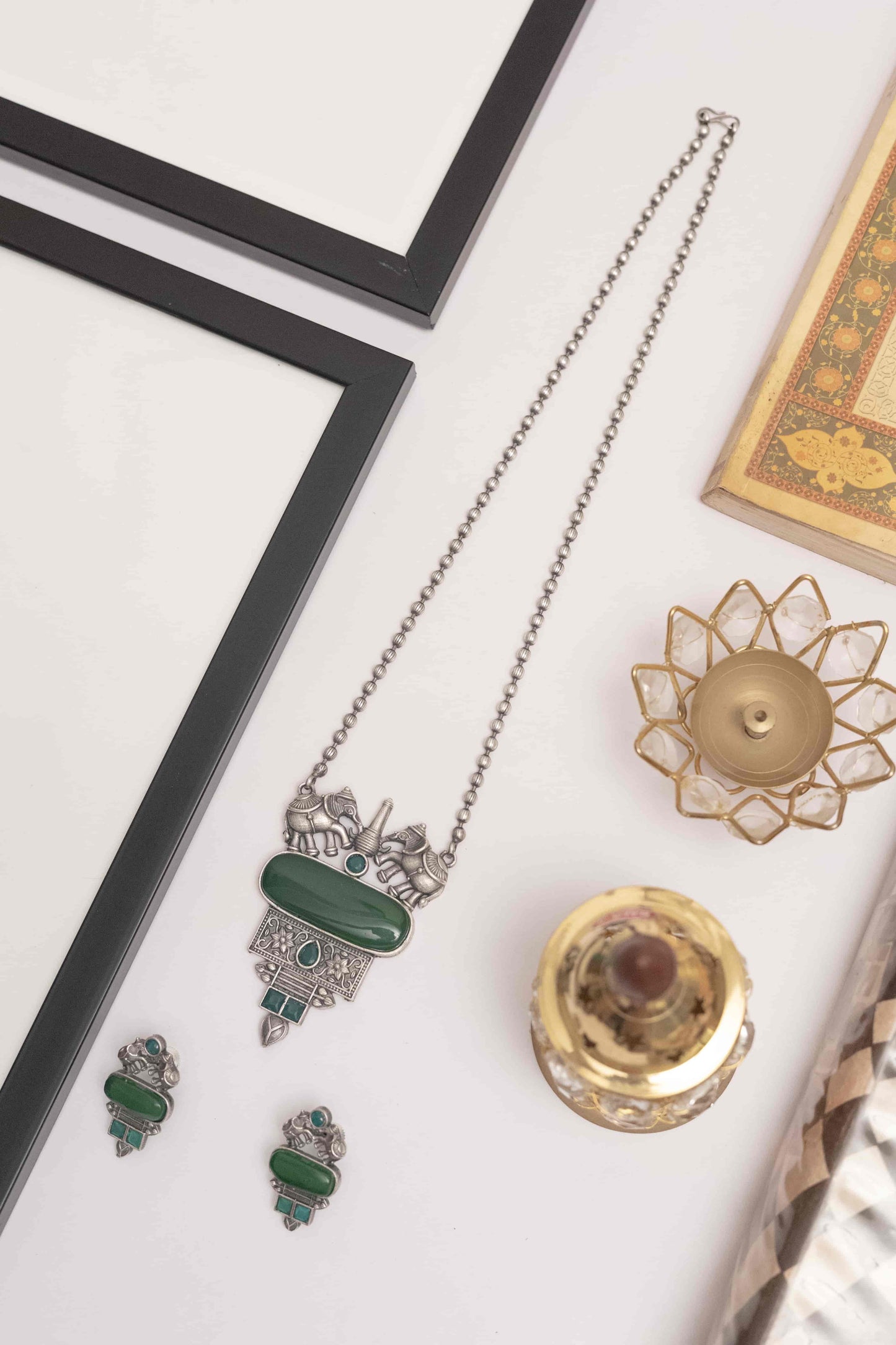 Elegant German Silver Pendant Necklace with Stone Accents