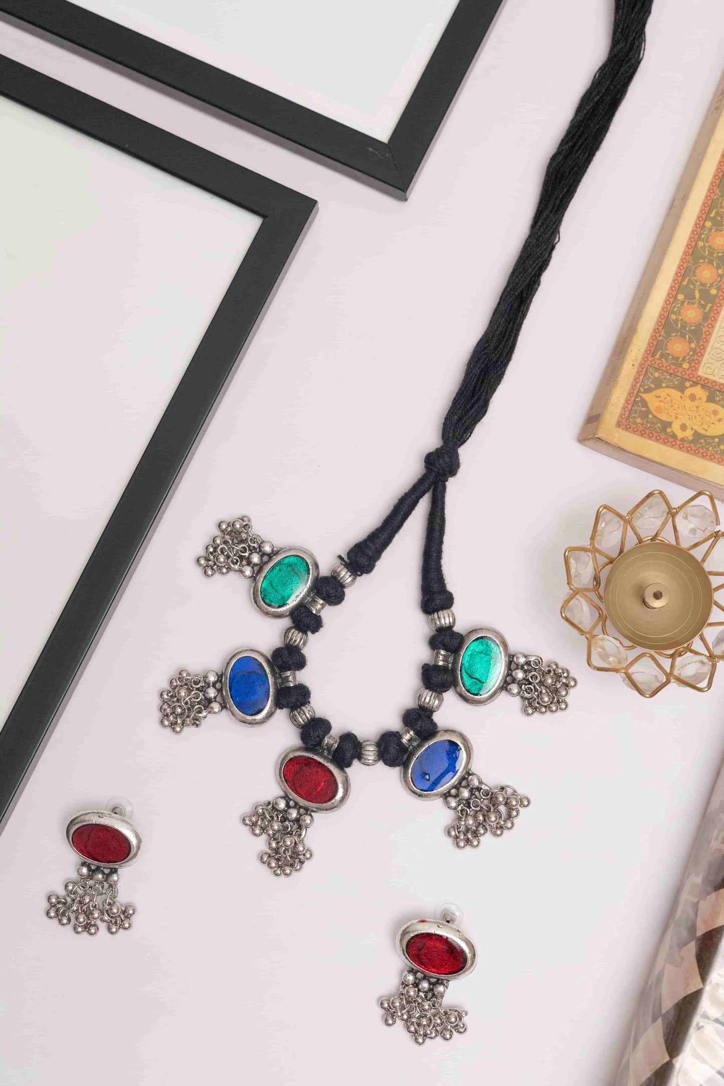Oxidised Meenakari Necklace with Multicolor Stones