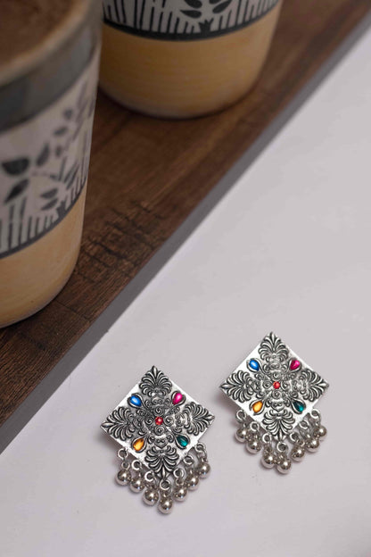 Oxidised Meena Long Chain Necklace with Triangle Pendant