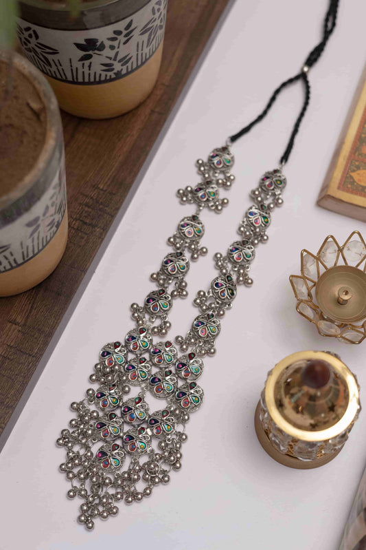 Oxidised Meena Long Necklace Set with Matching Earrings