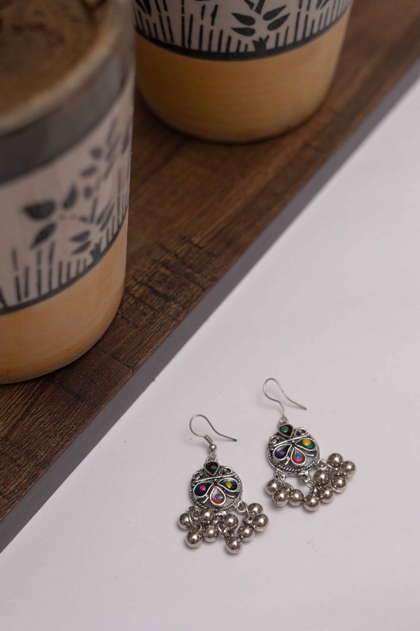 Oxidised Meena Long Necklace Set with Matching Earrings