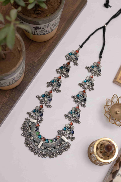 Oxidised Meena Necklace with Multicolour Enamel Work