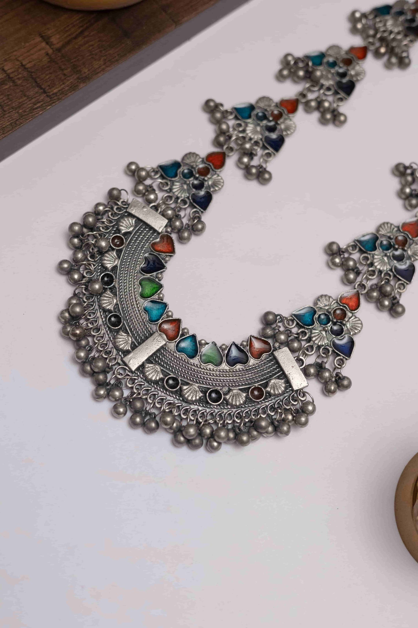 Oxidised Meena Necklace with Multicolour Enamel Work