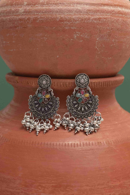 Oxidised Combo Multiicolor Cabochon Chocker Necklace with Bells