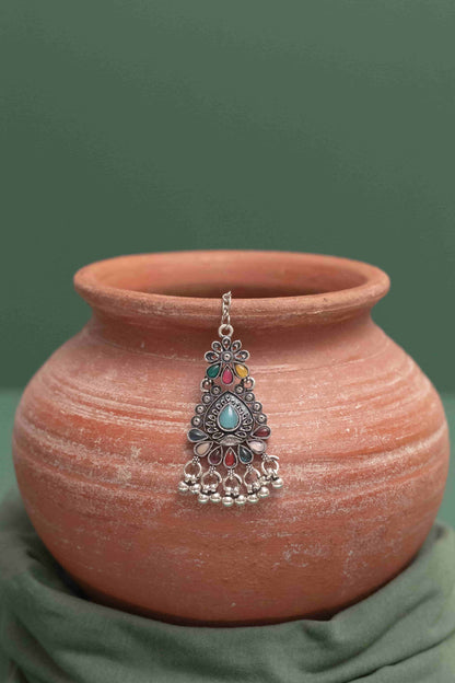 Oxidised Combo Multi Teardrop Choker Necklace with Dangling Beads