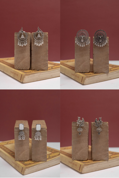 Oxidised Earrings (Pack Of 4)