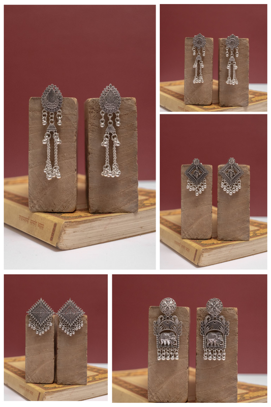 Oxidised Earrings (Pack Of 5)