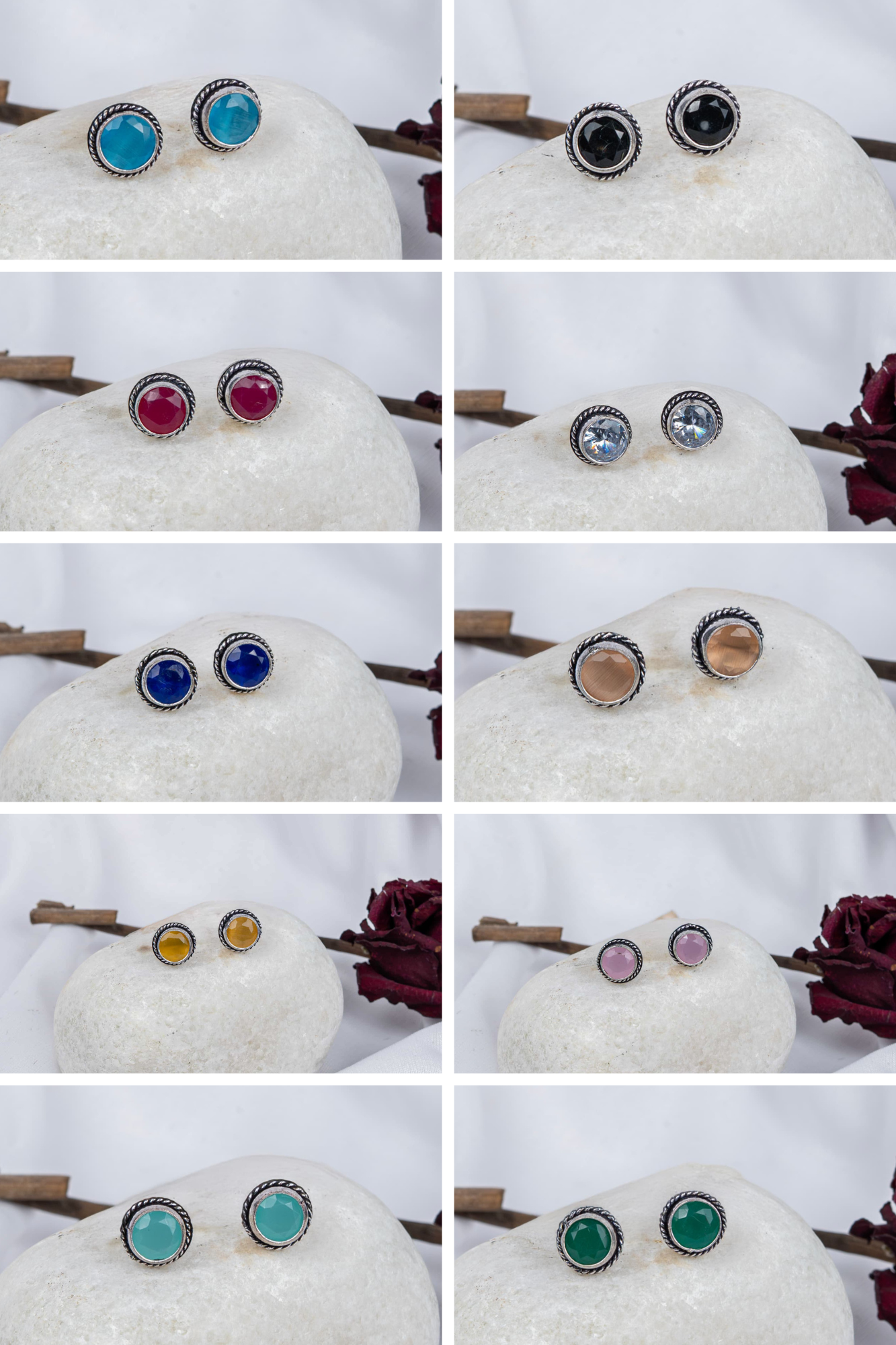 Oxidised Earring with Multicolor Cabochons (Pack Of 10)
