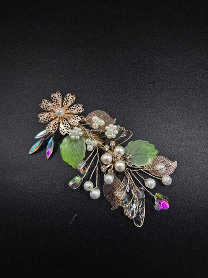 "Emerald Bloom" Filigree Pearl Hair Clip