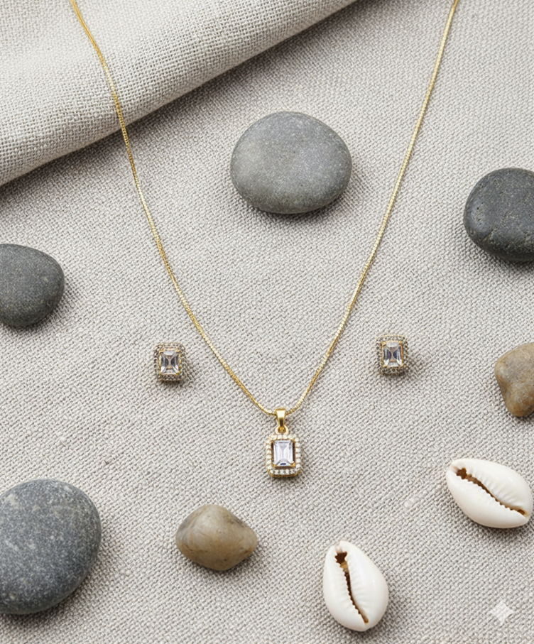 Chic Square Stone Pendant Set