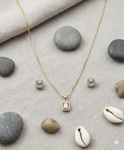 Chic Square Stone Pendant Set