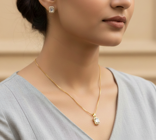 Chic Square Stone Pendant Set