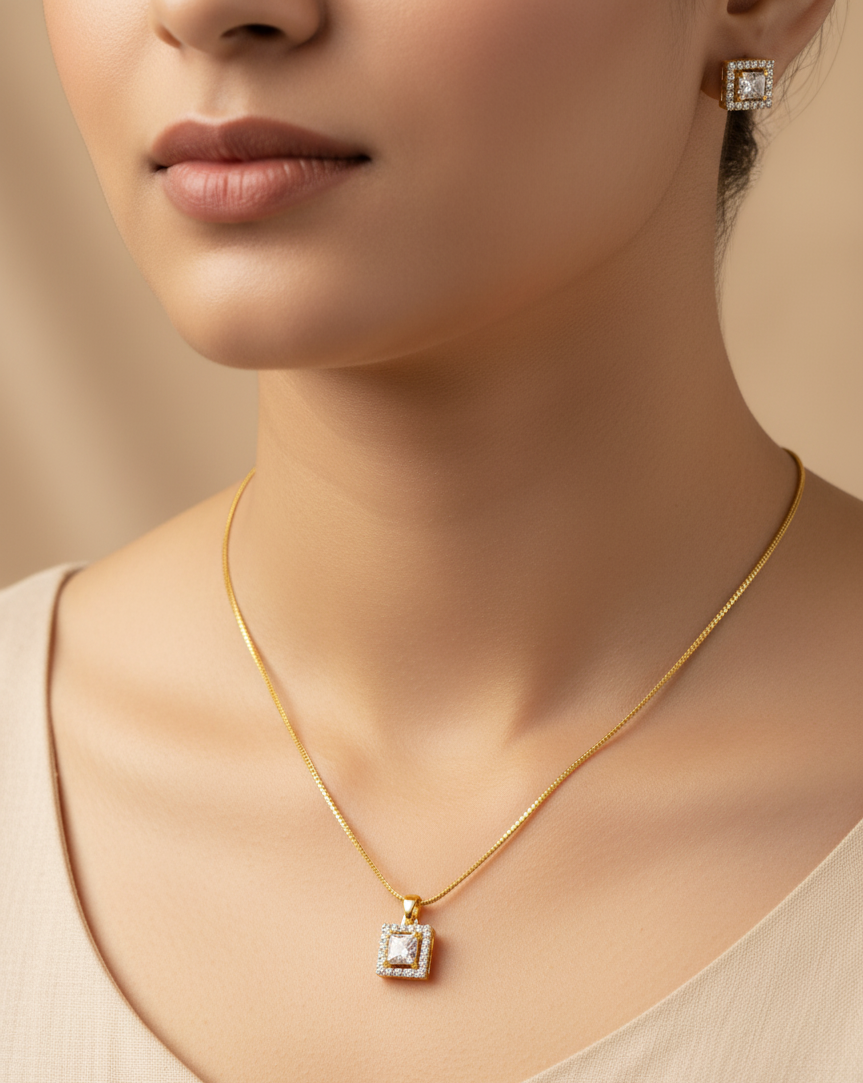 Sparkling Square Pendant Set