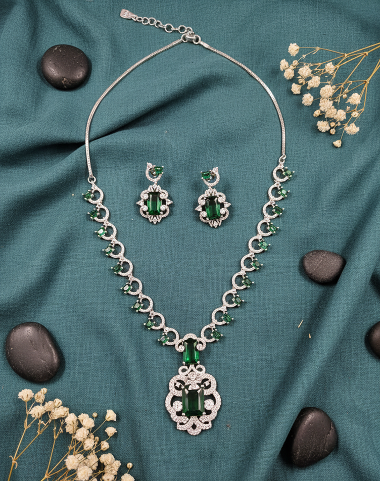 Emerald Elegance AD Stone Necklace