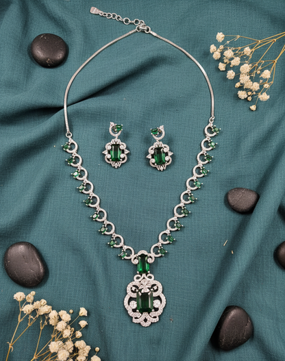 Emerald Elegance AD Stone Necklace
