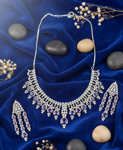 Amethyst Cascade AD Stone Necklace Set